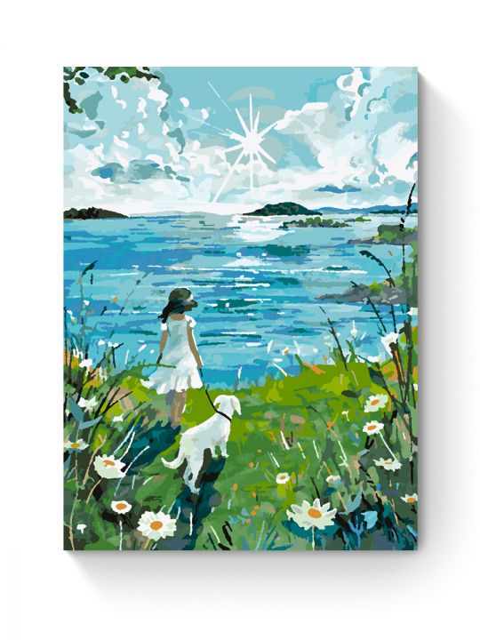Картина по номерам на подрамнике «Девочка и пёс» 35x25 см