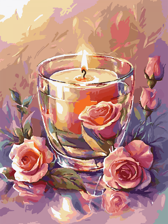 Картина по номерам без подрамника «Свеча и розы» 35x25 см