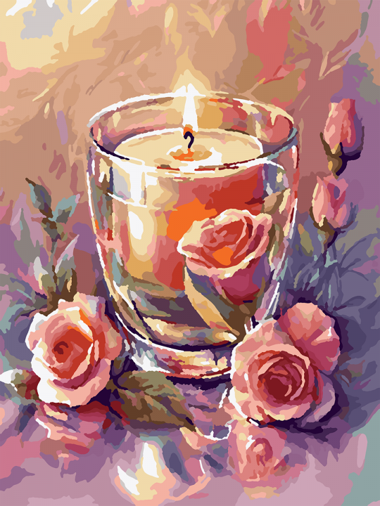 Картина по номерам без подрамника «Свеча и розы» 25x20 см