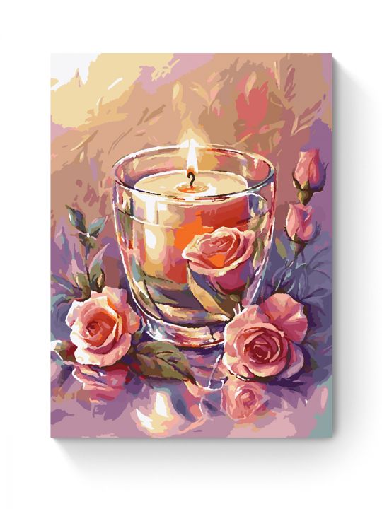 Картина по номерам на подрамнике «Свеча и розы» 35x25 см