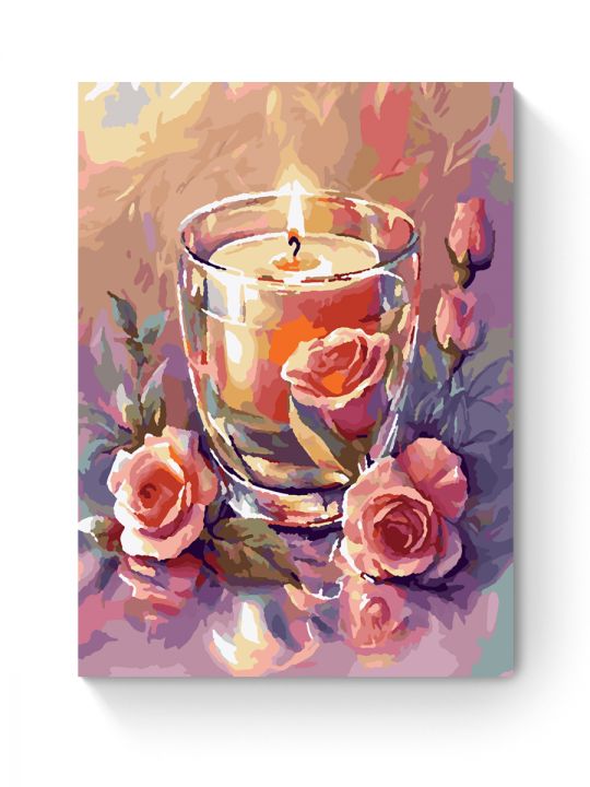 Картина по номерам на подрамнике «Свеча и розы» 25x20 см