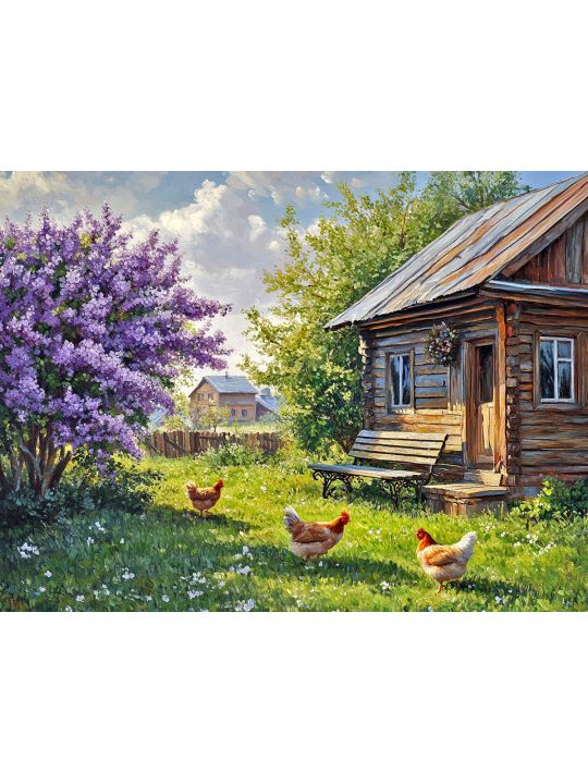 Алмазная мозаика без подрамника «Лето в деревне» 90x70 см