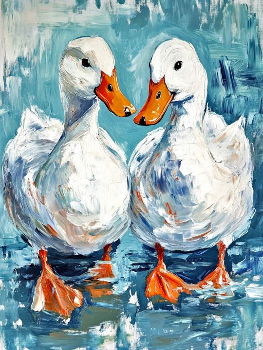 Алмазная мозаика без подрамника «Гуси обнимуси» 50x40 см