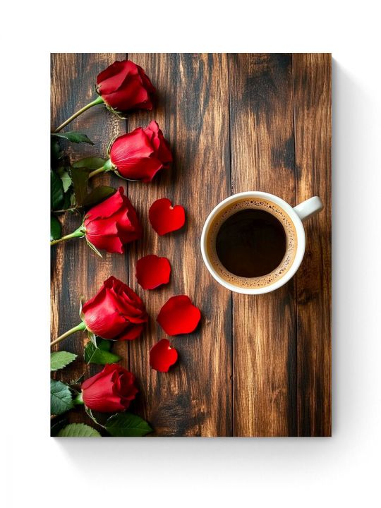 Алмазная мозаика на подрамнике «Кофе и цветы» 35x25 см