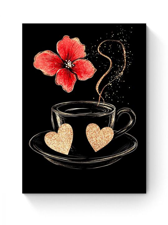 Алмазная мозаика на подрамнике «Кофе и цветы» 40x30 см