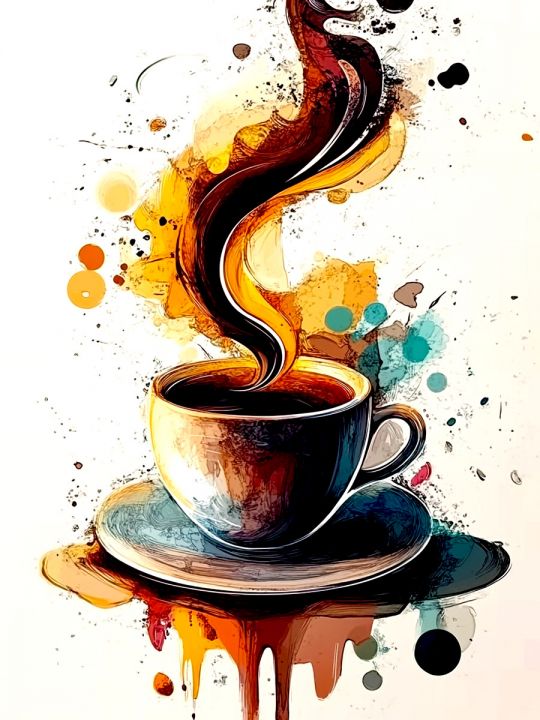 Алмазная мозаика без подрамника «Кофе и цветы» 70x50 см