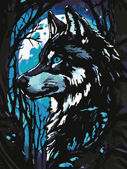 Картина по номерам без подрамника «Волк и луна» 25x20 см