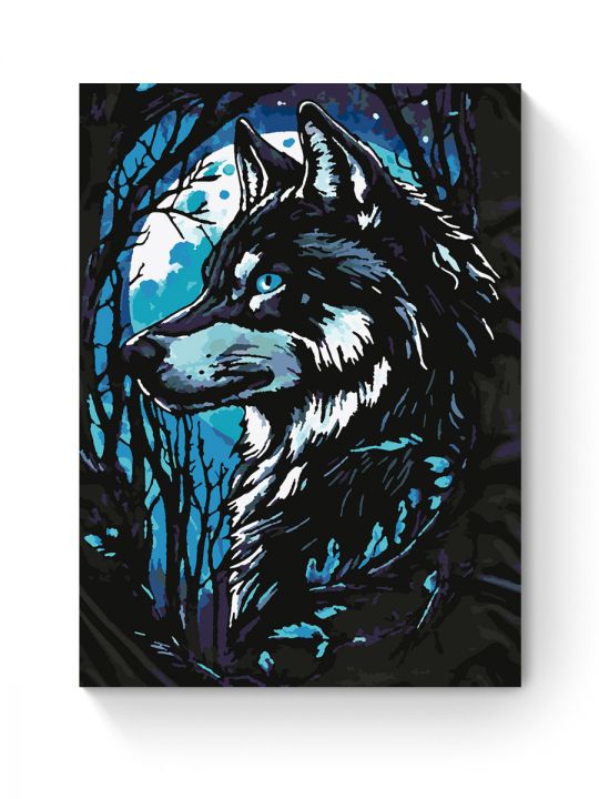Картина по номерам на подрамнике «Волк и луна» 35x25 см