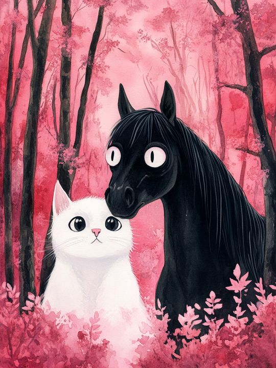 Алмазная мозаика без подрамника «Кот и Конь» 50x40 см