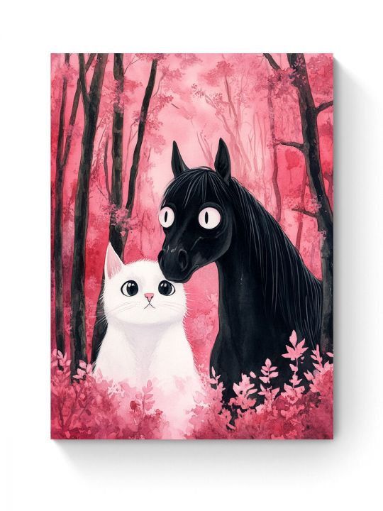 Алмазная мозаика на подрамнике «Кот и Конь» 50x40 см