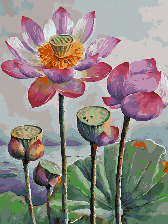 Картина по номерам без подрамника «Лотосы» 35x25 см