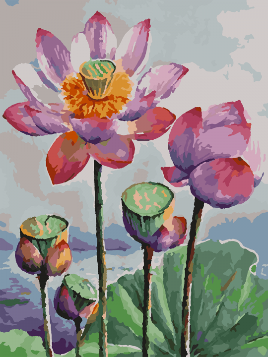 Картина по номерам без подрамника «Лотосы» 25x20 см