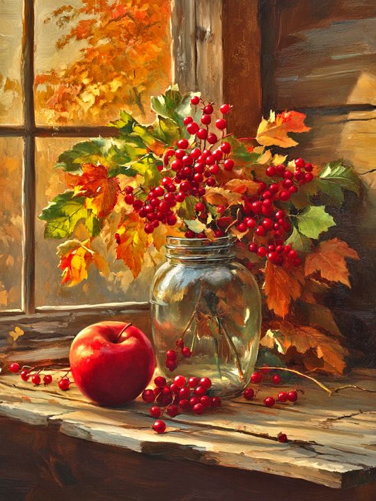 Алмазная мозаика без подрамника «Букет калины» 50x40 см