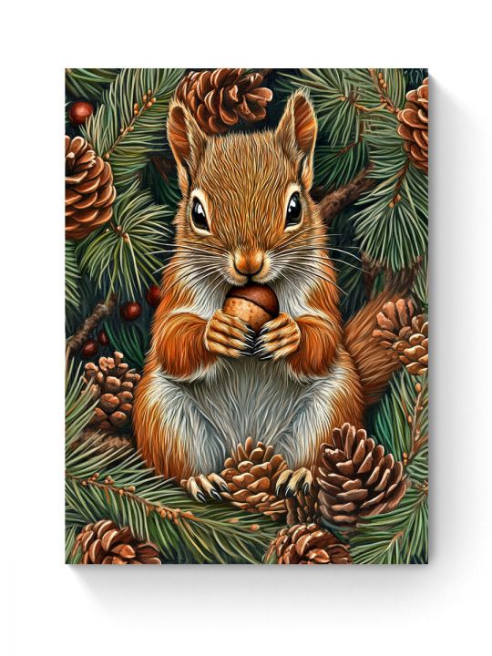 Алмазная мозаика на подрамнике «Белка с орехом» 35x25 см