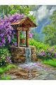 Алмазная мозаика без подрамника «Колодец в саду» 60x45 см