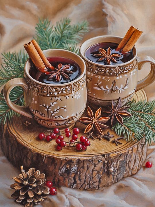 Алмазная мозаика без подрамника «Новогодний пунш» 80x60 см