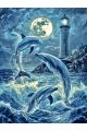 Алмазная мозаика без подрамника «Дельфины» 70x50 см