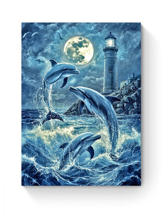 Алмазная мозаика на подрамнике «Дельфины» 40x30 см