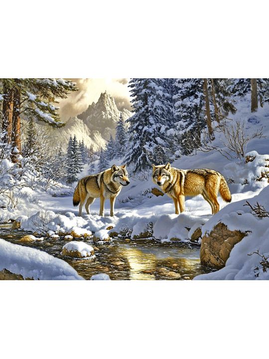 Алмазная мозаика без подрамника «Волки в лесу» 70x50 см