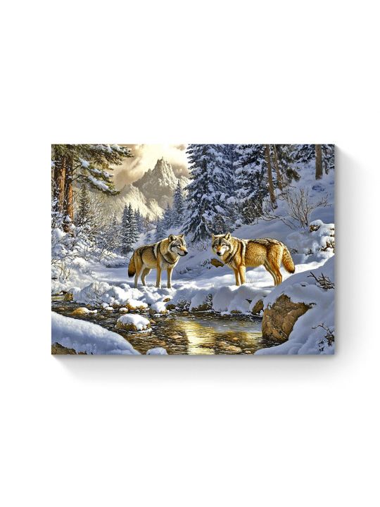 Алмазная мозаика на подрамнике «Волки в лесу» 35x25 см