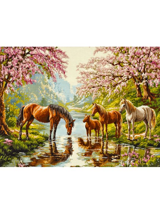 Алмазная мозаика без подрамника «Дикие лошади» 80x60 см