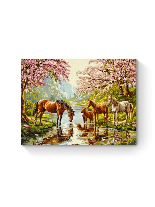 Алмазная мозаика на подрамнике «Дикие лошади» 40x30 см