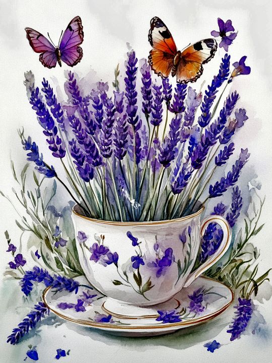 Алмазная мозаика без подрамника «Чашечка лаванды» 130x100 см