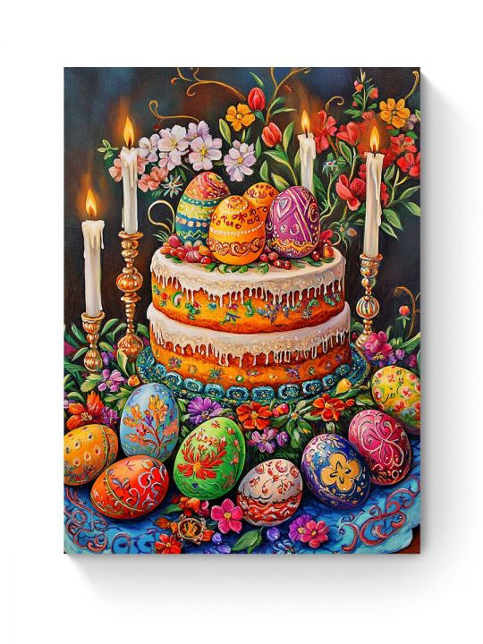 Алмазная мозаика на подрамнике «Кулич на пасху» 90x70 см