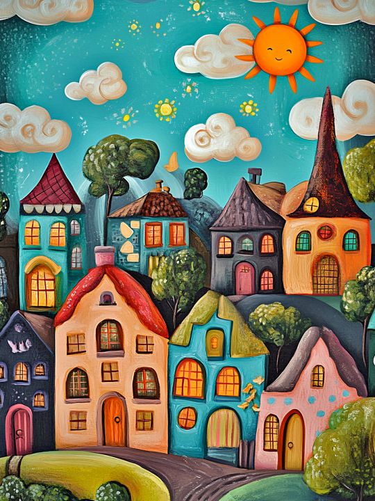 Алмазная мозаика без подрамника «Детский городок» 50x40 см