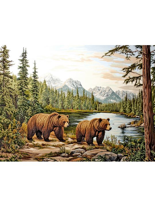 Алмазная мозаика без подрамника «Медведи у озера» 80x60 см