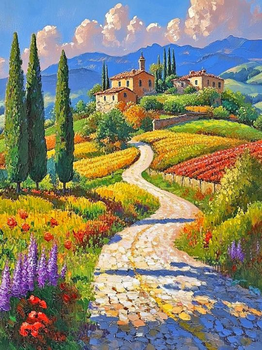 Алмазная мозаика без подрамника «Пейзаж Тосканы» 50x40 см