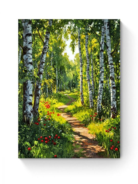 Алмазная мозаика на подрамнике «Березовая роща» 50x40 см