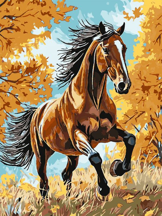 Картина по номерам без подрамника «Гнедой конь» 90x70 см