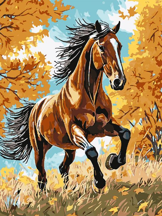 Картина по номерам без подрамника «Гнедой конь» 80x60 см