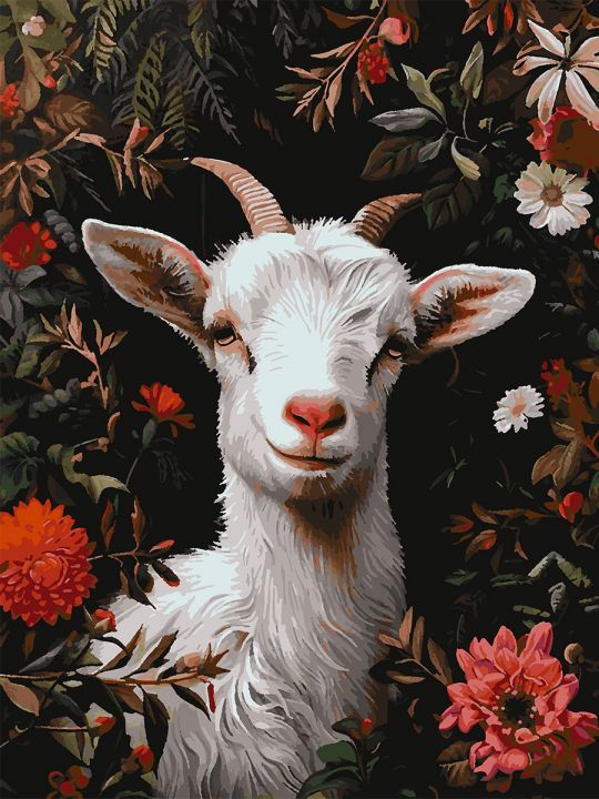 Картина по номерам без подрамника «Белая козочка» 90x70 см