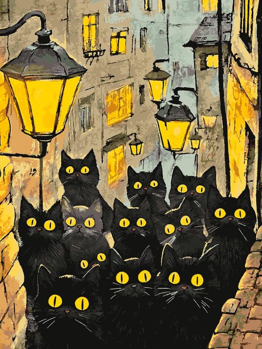 Картина по номерам без подрамника «Черные коты» 130x100 см