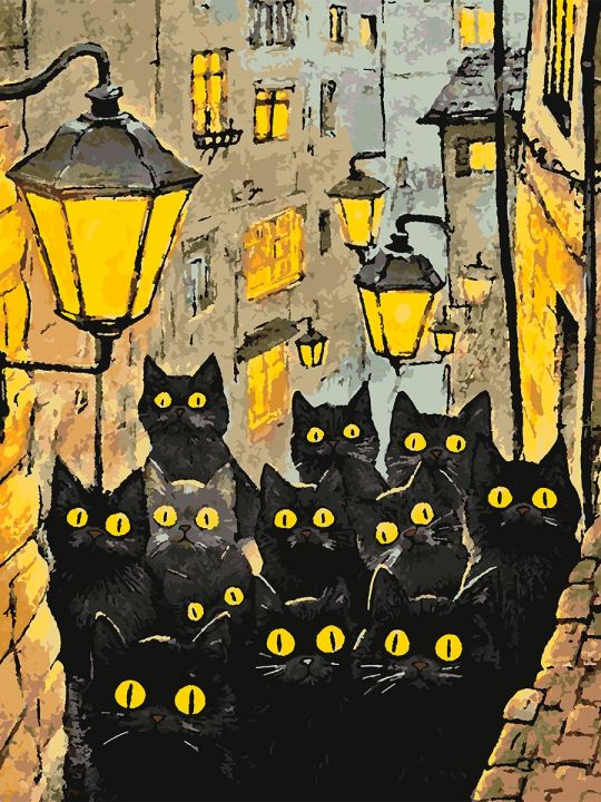 Картина по номерам без подрамника «Черные коты» 80x60 см