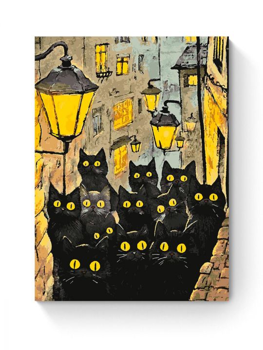 Картина по номерам на подрамнике «Черные коты» 90x70 см