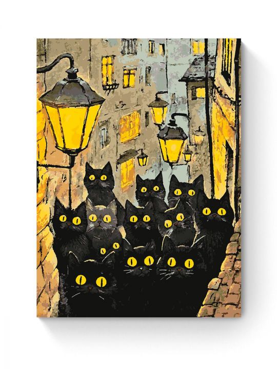 Картина по номерам на подрамнике «Черные коты» 80x60 см