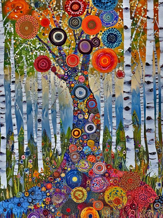 Алмазная мозаика без подрамника «Березовая роща» 50x40 см