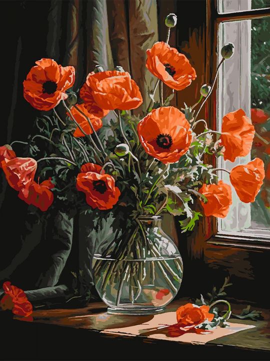 Картина по номерам без подрамника «Маки в вазе» 130x100 см