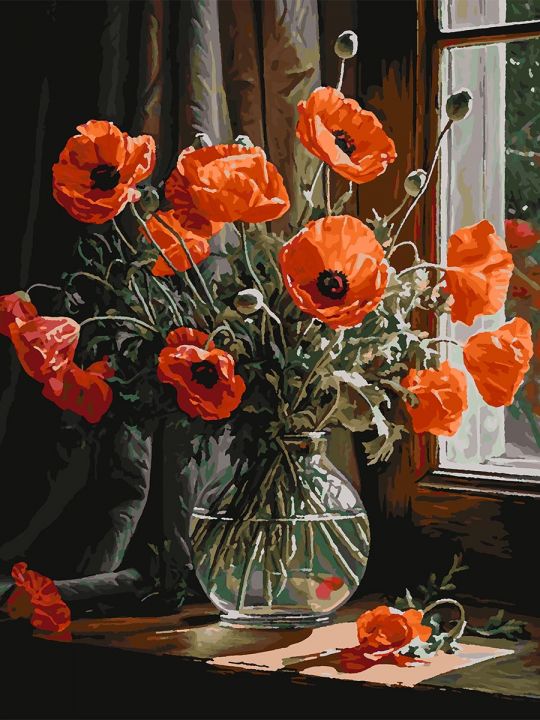 Картина по номерам без подрамника «Маки в вазе» 80x60 см