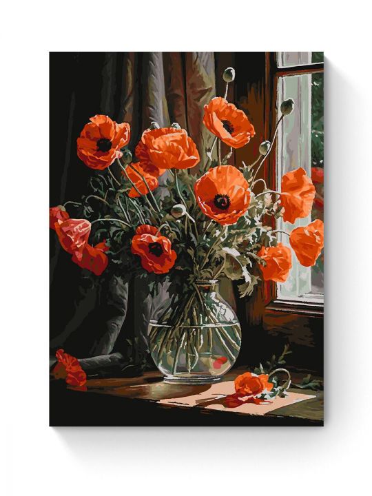Картина по номерам на подрамнике «Маки в вазе» 90x70 см