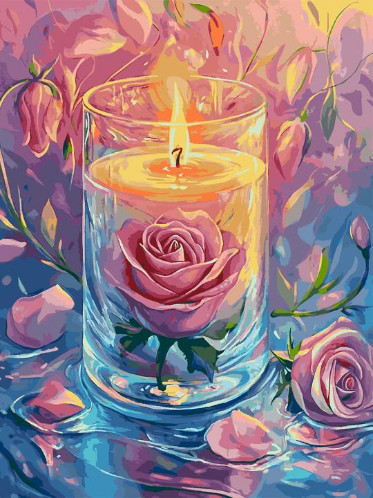 Картина по номерам без подрамника «Свеча и роза» 130x100 см