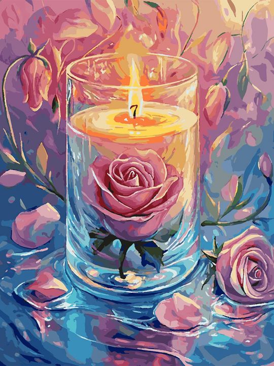 Картина по номерам без подрамника «Свеча и роза» 80x60 см