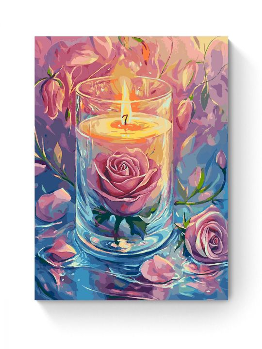 Картина по номерам на подрамнике «Свеча и роза» 90x70 см