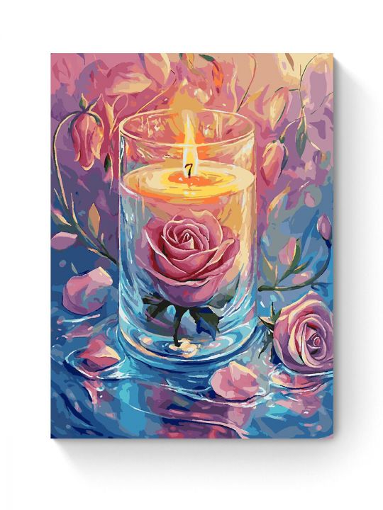 Картина по номерам на подрамнике «Свеча и роза» 80x60 см
