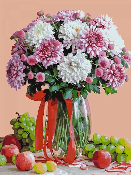 Картина по номерам без подрамника «Хризантемы» 90x70 см