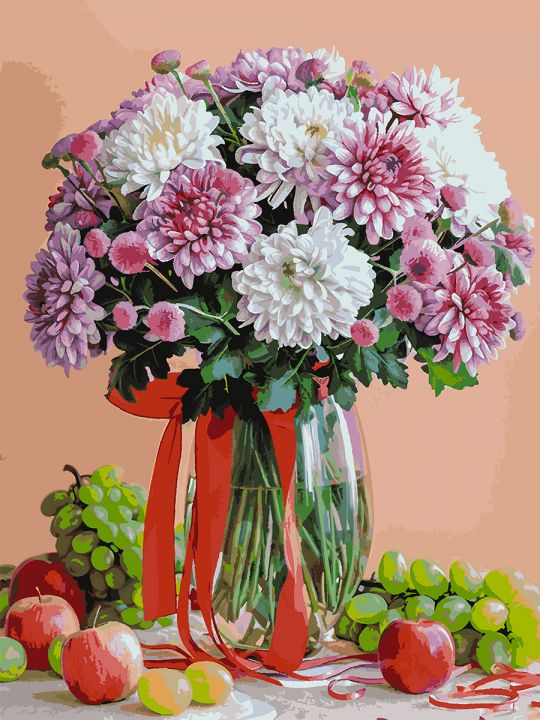 Картина по номерам без подрамника «Хризантемы» 130x100 см