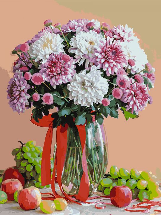 Картина по номерам без подрамника «Хризантемы» 80x60 см